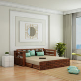 Elementra Solid Sheesham Wood 3 Seater Sofa Cum Bed With Storage (Natural Finish)
